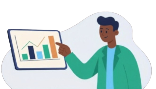 Business reporting illustration showing computer monitor with magnifying glass over bar chart representing data analysis and insights