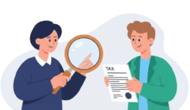 Tax services illustration showing tax document with calendar and checkmark representing tax compliance and timely lodgements